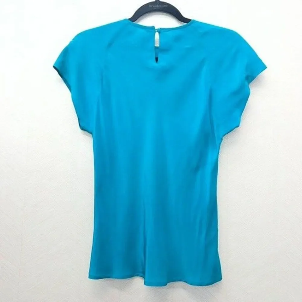 Silk Studio Petite By Claude Bennett Flutter Sleeve Teal Silk Top Womens Size XS